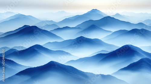 Misty Blue Mountain Range Landscape - Serene, Ethereal, and Vast Scenery
