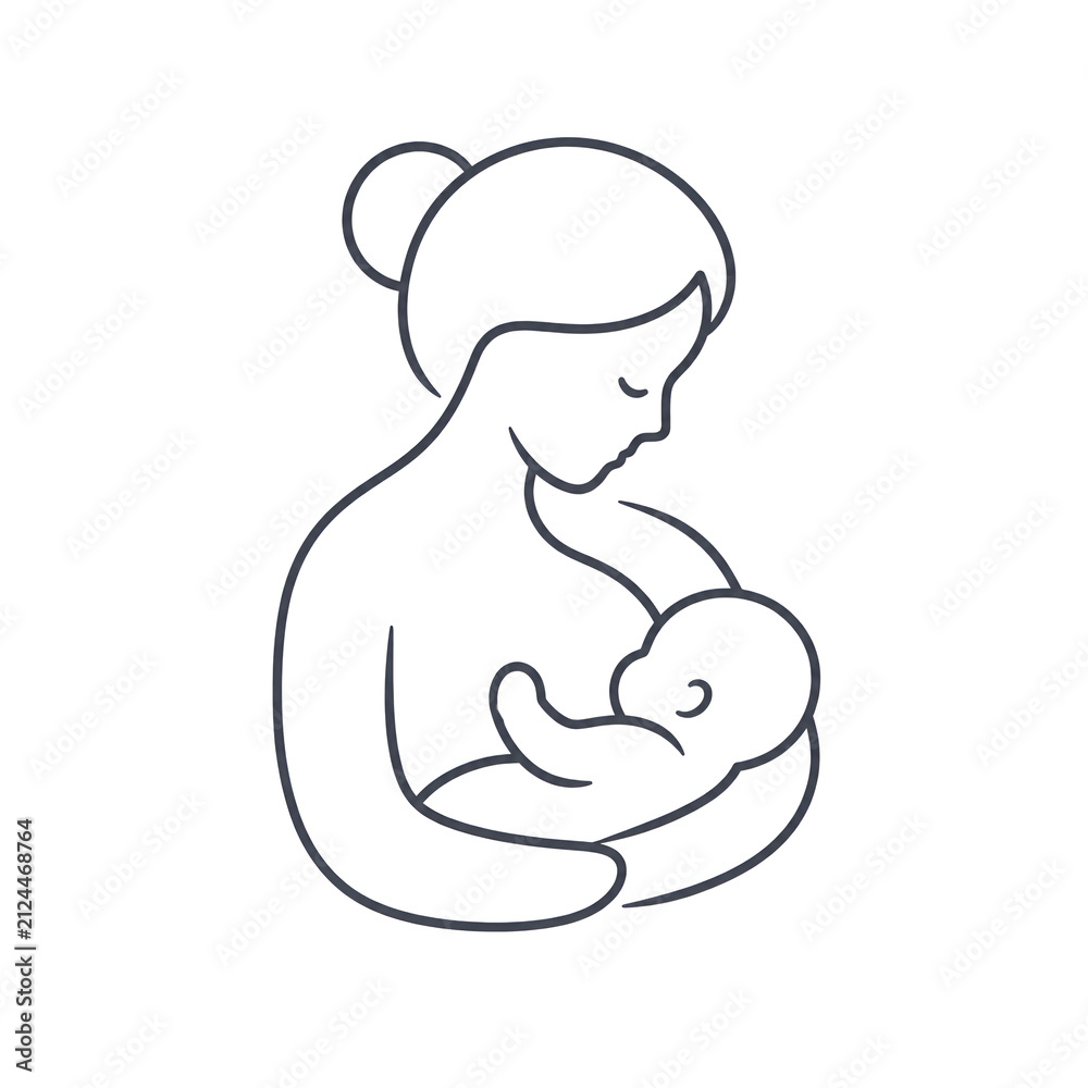 Fototapeta premium An outline icon of a mother breastfeeding her baby using thin, elegant lines