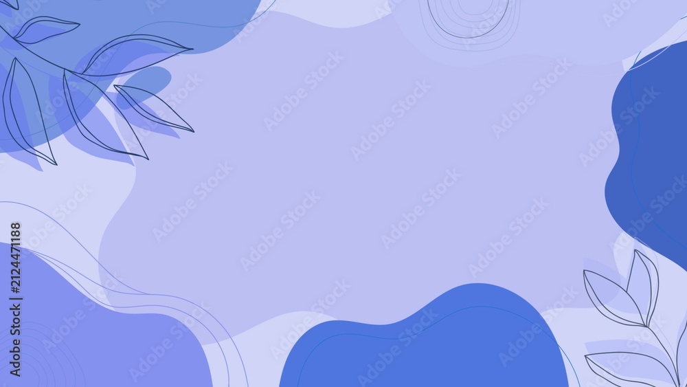 Abstract Blue Organic Shapes and Line Art Leaves Background