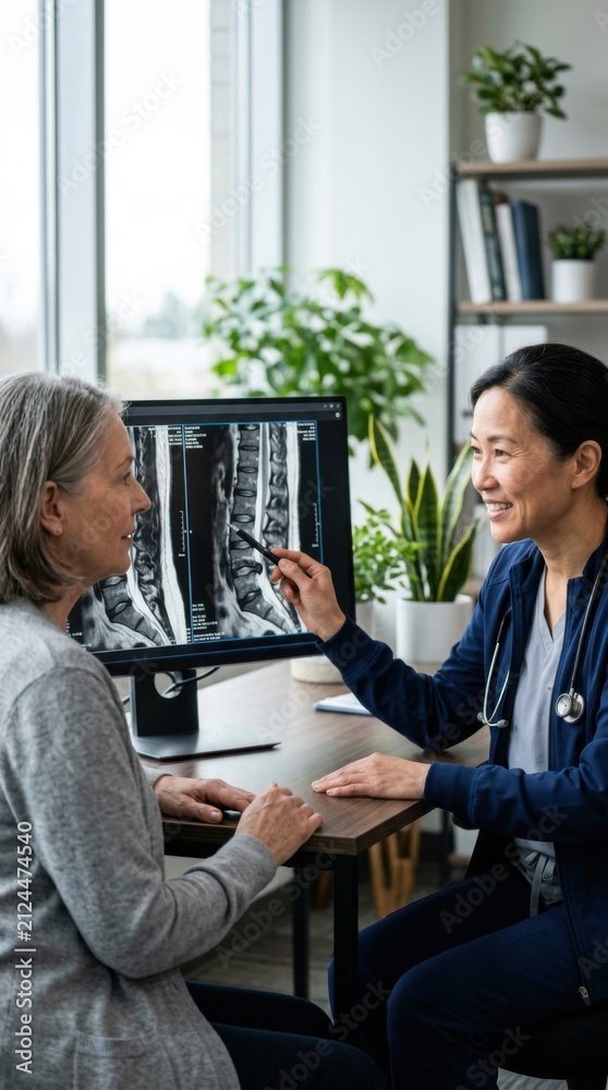 Fototapeta premium Doctor Explaining Medical Scan To Patient In Office