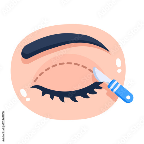 Cuadro en lienzo Flat closed-eye icon showing a cosmetic eyelid procedure.