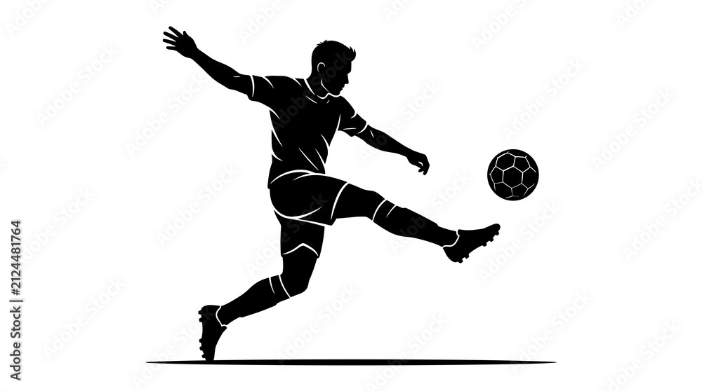 Fototapeta premium Silhouette of a soccer player kicking a ball in motion