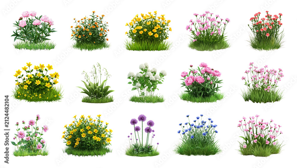 Obraz premium PNG Colorful flowering garden plant collection isolated on transparent