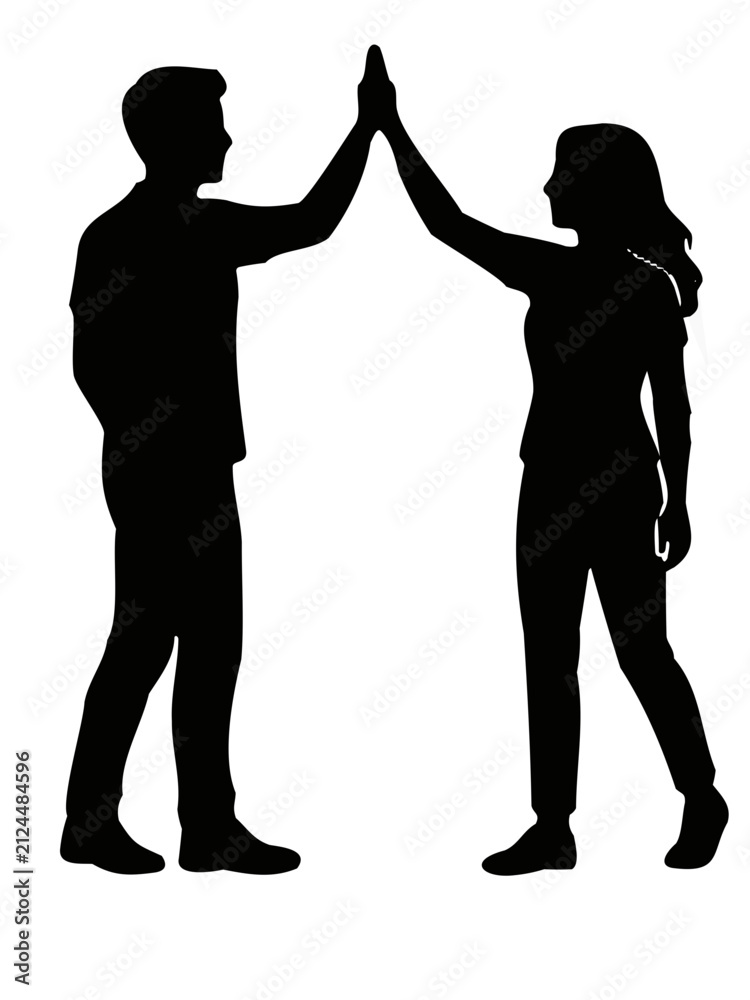 Fototapeta premium Business People High Five Silhouette Vector Isolated on White Background
