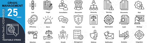 crisis management set of web icons in line style. Editable icons collection vector illustration