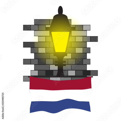 Netherlands Street Lamp Bricks Vector Illustration