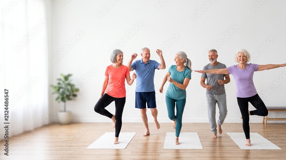 Obraz premium Energetic senior group promoting healthy aging and wellness