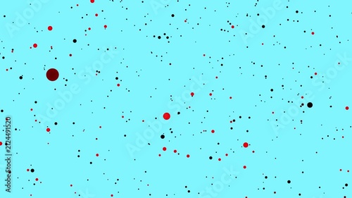 Abstract particles background with red and black dots on light blue screen