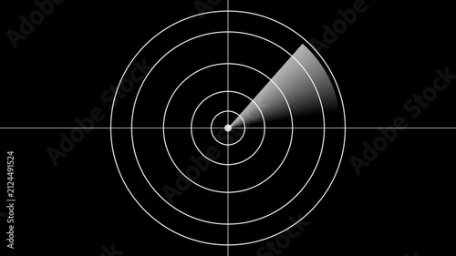 Minimalist radar screen scanning animation on black background