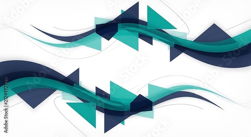 Abstract 3D geometric blue and green wave shapes.