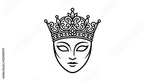 Fotografía Elegant Crowned Face Icon, Regal Symbol, Simple Line Art