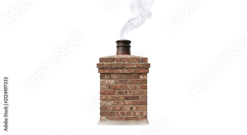 Obraz na plátně Brick chimney with white smoke emitting
