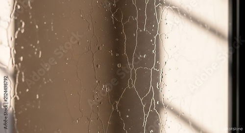 Brown curtain with water droplets window.