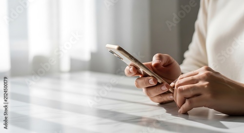 Person holding smartphone on table indoors.