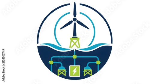 Offshore Wind Energy Platform with Subsea Power Distribution Network Vector Illustration for Renewable Electricity, Clean Energy Infrastructure, and Marine Power Systems