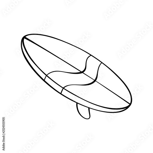 Canvas Print Minimalist isometric line art surfboard with fin and wave design on a clean tran