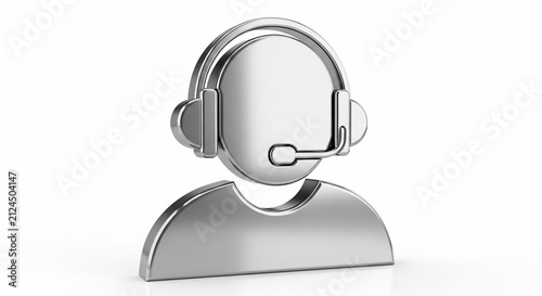 Polished Chrome Headset Icon: A Sleek 3D Representation