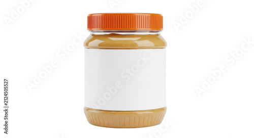 Jar of creamy peanut butter with blank label isolated on transparent background