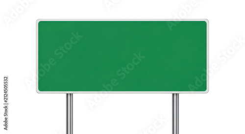 Blank green highway road sign on metal posts isolated on transparent background