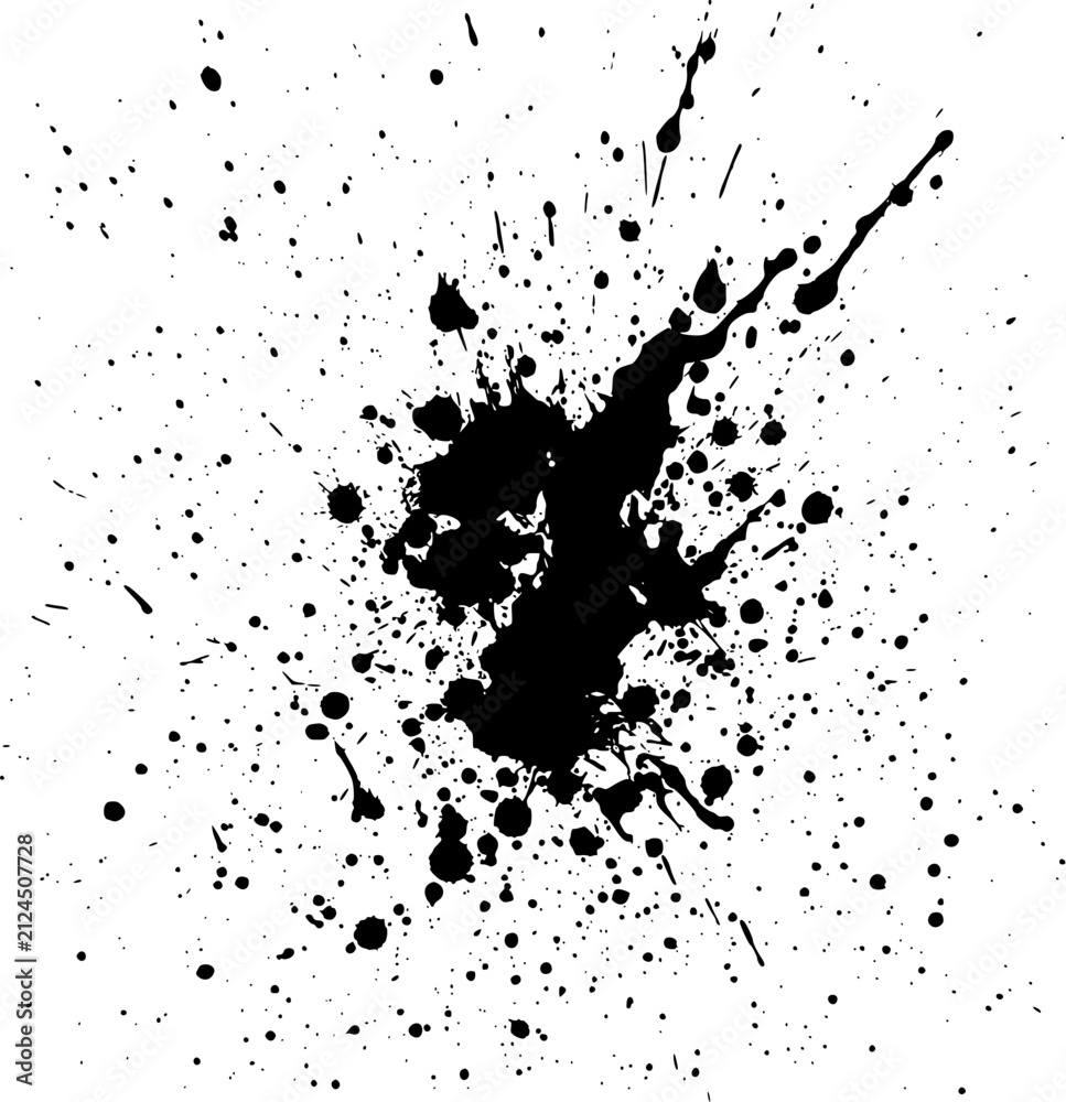 Obraz premium 激しいインク飛散と墨滴のグランジ背景グラフィック | High Impact Black Ink Splatter Burst and Abstract Paint Splash Silhouette
