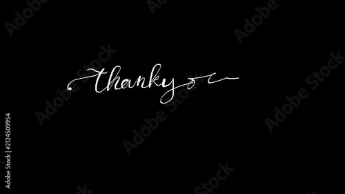 Thank you for watching lettering One line continuous animated with handwriting style on black background, suitable video and  content, Alpha channel only 4k.