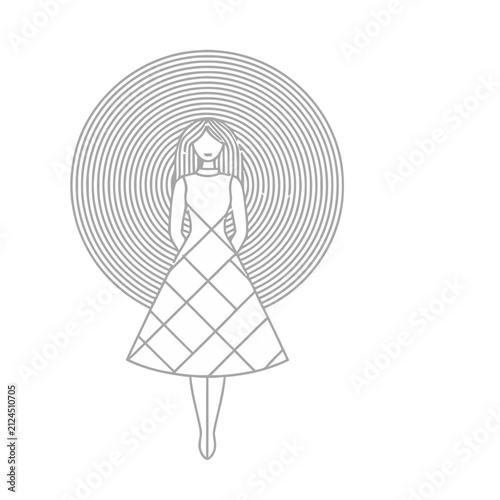 Woman in patterned dress with circular background
