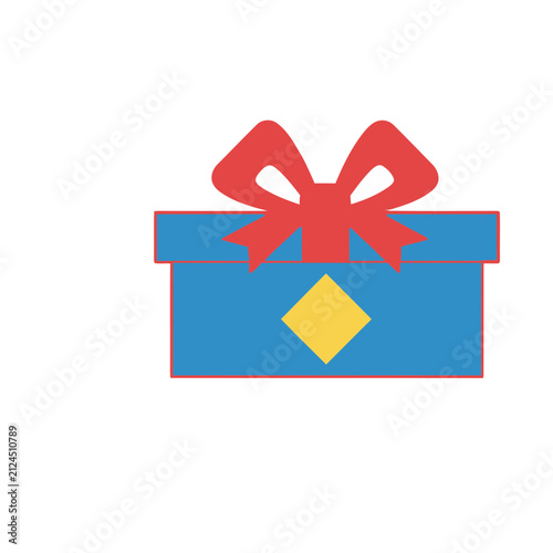 Blue gift box with red ribbon and yellow diamond