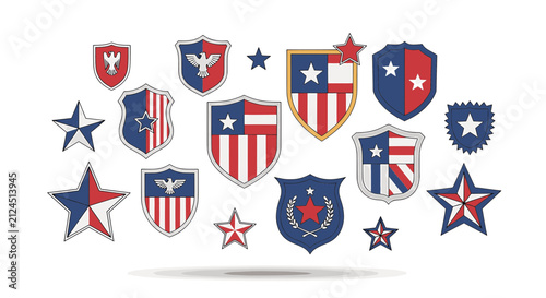 Foto Patriotic American Shields and Stars Emblem Set