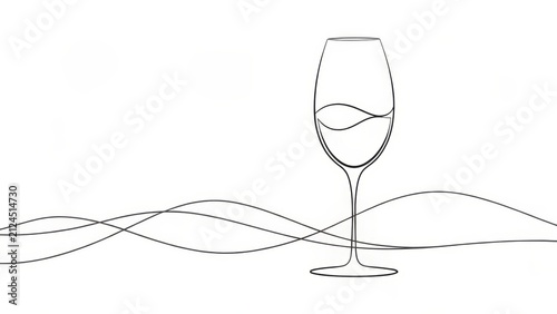 Elegant Wine Glass with Abstract Wave Design, a Simple Line Drawing Illustration for Celebration or Special Occasion