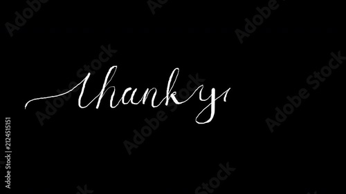 Animated Thank you with calligraphy monoline vintage text on  handwritten style suitable Messages, holidays and festival. Alpha channel only 4k.