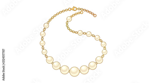 Elegant Pearl Necklace with Gold Chain, Isolated
