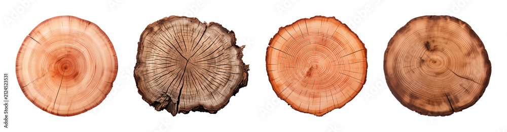 Obraz premium PNG Variety of tree trunk cross-sections in different textures on transparent background