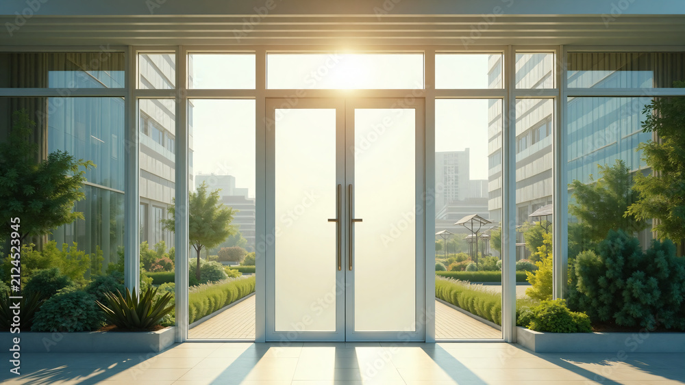 Fototapeta premium White Doors Frame Sustainable City Innovation Urban Gateway