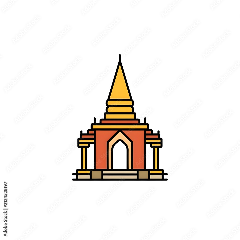 Obraz premium Spirit House San Phra Phum Flat Vector Icon, Thai Culture Illustration