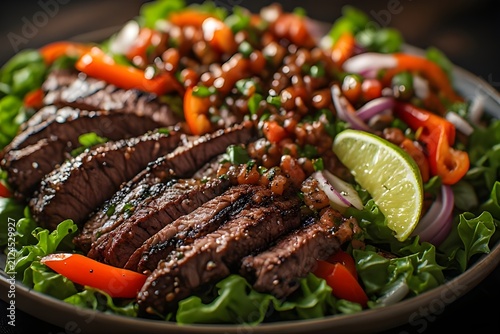 steak fajita salad on a plate