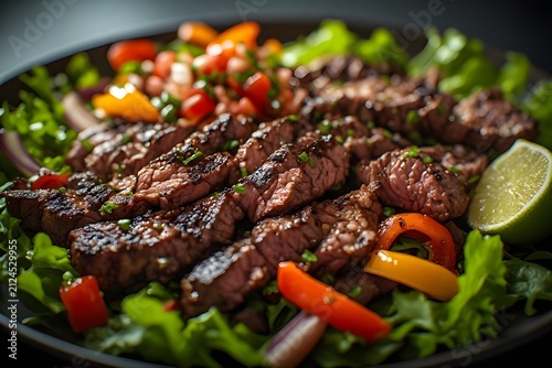 steak fajita salad on a plate