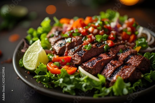 steak fajita salad on a plate