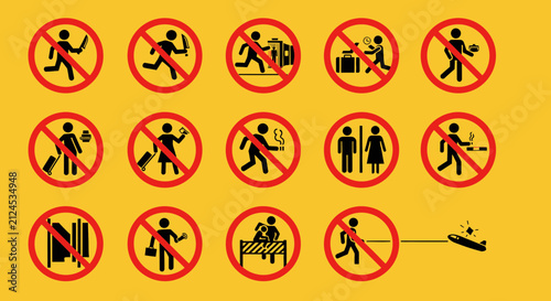 Airport Security Prohibition Signs and Safety Warning Icons Collection