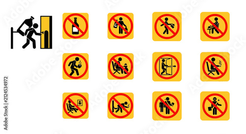 Public Safety Prohibition Warning Sign Icons Collection