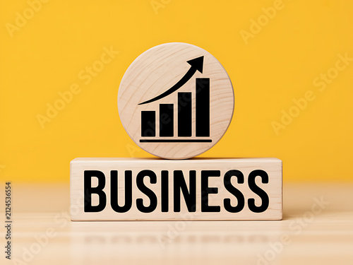 Business growth icon on wooden blocks