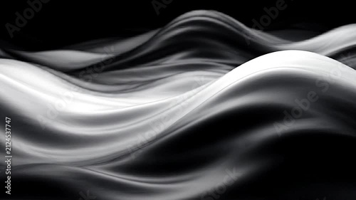 Black and white silk fabric waves moving slowly in this elegant smooth digital motion animation clip
