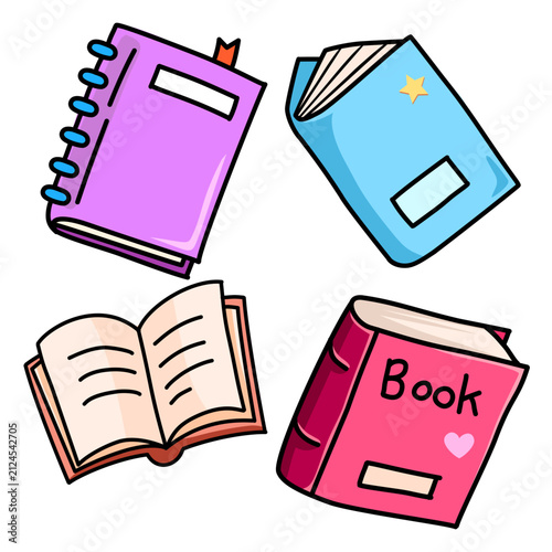Cute School Book Collection Hand Drawn Vector Illustration Set