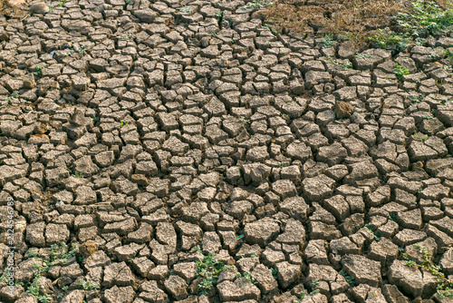 Foto Cracked dry soil texture under severe drought landscape