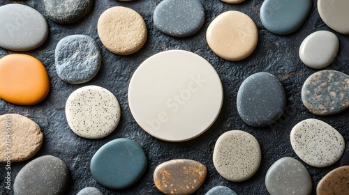 Assorted Natural Pebbles and Stones Arranged in Minimalist Pattern