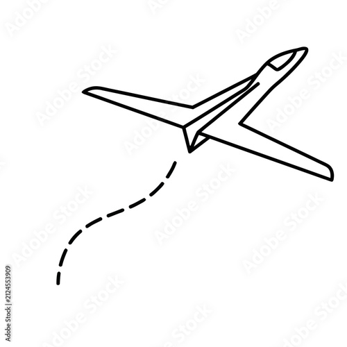 Airplane flying with dashed line path