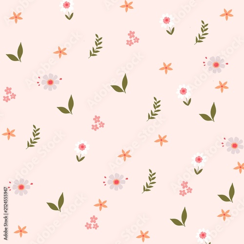 Floral seamless pattern with texture on a pink backdrop