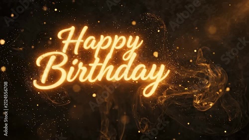Radiant Amber Happy Birthday Script Hovering Softly with Slow Drifting Dust and Warm Honey Lighting