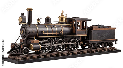 Fotografie Detailed model of a vintage black steam locomotive with png isolated on transpar