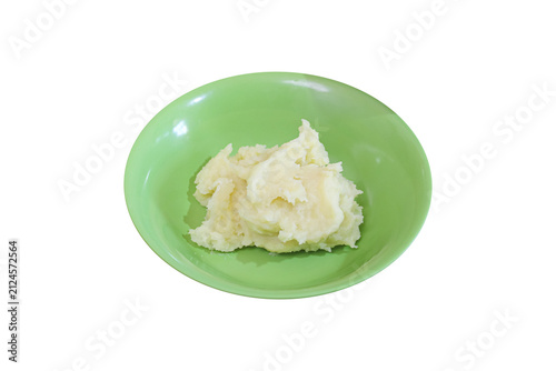 Canvastavla Creamy mashed potatoes in green plate isolated on transparent background photo