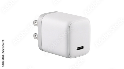 Foto White usb-c power adapter with foldable prongs png isolated on transparent backg